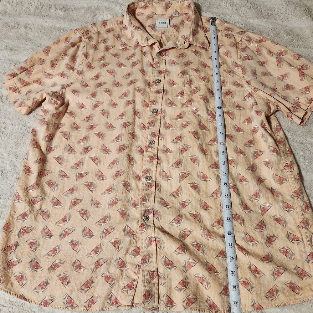 ROWM Button Up Shirt Mens  XL Sun Print Peach Short Sleeve Cotton Casual Pocket - Picture 6 of 9